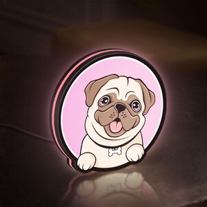Cute Pug Dog 3D Light Box - Chibi Style LED Night Light, Adorable Puppy Decor for Dog Lovers & Pug Enthusiasts