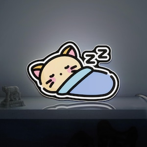 Sleeping Kitty 3D-lichtbak nieuwigheid, schattige kat en katachtige muurkunst, huisdierdecor voor kattenliefhebbers