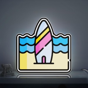 Surfboard 3D Novelty Light Box, Outdoor Summer Accent for Pool Bars and Lounge Areas