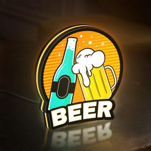 Handmade Beer Sign Light Box, 3D Printed Beer LED Lamp, Craft Beer Night Light,, Vibrant Bar Decor for Beer Lovers & Pub Parties, Home Bars