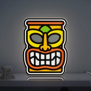 Tiki Mask 3D Novelty Light Box, Tribal Wall Decor for Cultural Rooms and Themed Celebrations