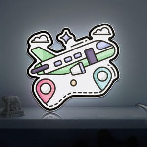 Airplane Flight 3D Novelty Light Box, Travel and Airport Lamp Decor for Jet Setters, Transportation Enthusiasts and Pilots