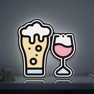 Beer and Wine 3D Novelty Light Box, Wine Glass Decor for Bars, Restaurants, and Drink-Themed Interiors
