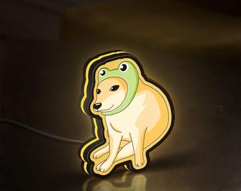 Cheems Dog 3D-Leuchtkasten, lustiges Meme-LED-Nachtlicht, niedliches Internet-Kultur-Dekor für Schlafzimmer oder Büro