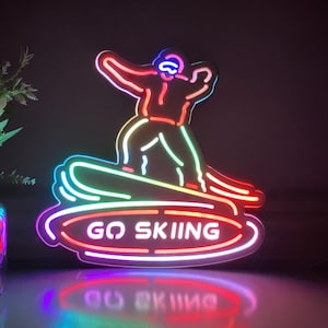Snowboarder Neon Sign, Snowboard Neon Wall Art, Sports Neon Sign, Skiing Lover Gift, Snow Skiing Wall Decor, Skiing Shop Sign, Skier Gifts