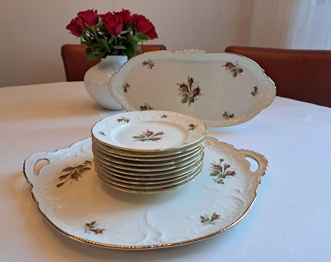 Rosenthal Bavaria cake service set Classic Rose Sanssouci Moosrose (10 pers.), cake dish, cake plate, cake plates