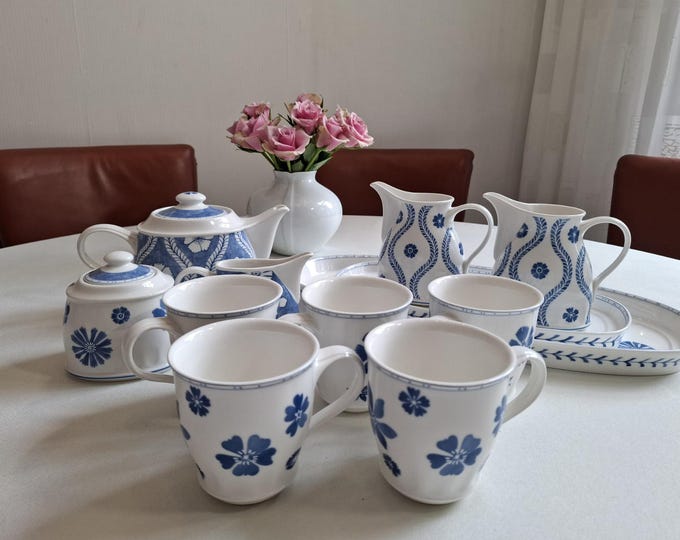 Villeroy & Boch Farmhouse Touch BlueFlowers loose tableware: tea pot, cream set, milk jug, water jug, cup, mug, serving bowl