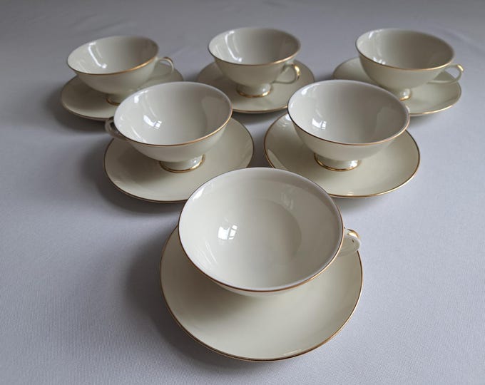 Fürstenberg tea set (6 persons), Fürstin series, Dekor Goldring, tea cup and saucer