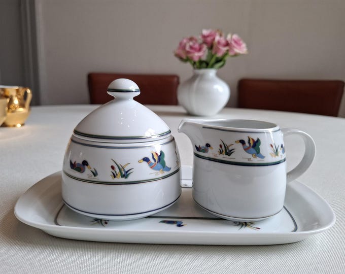Arzberg Bavaria Bluebirds cream set, sugar bowl, cream jug