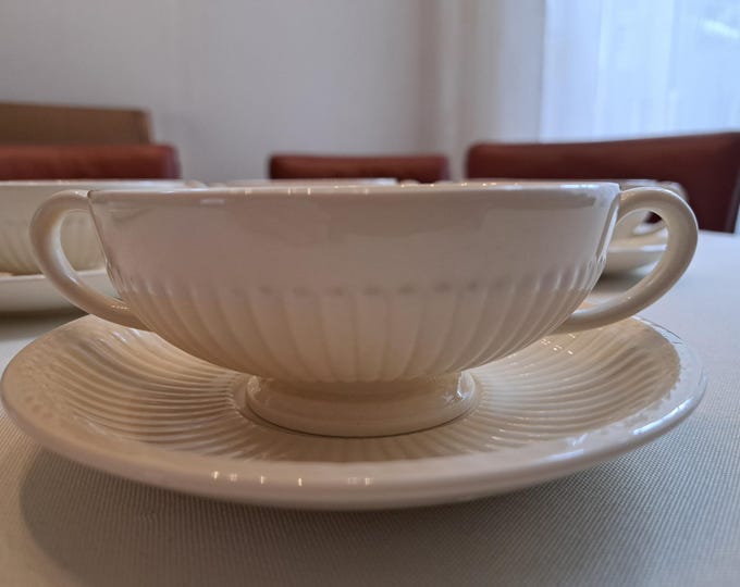 Wedgwood Edme soup bowl with saucer, gravy boat, sauce boat, sauciere, serving dish, meat dish, napkin holder