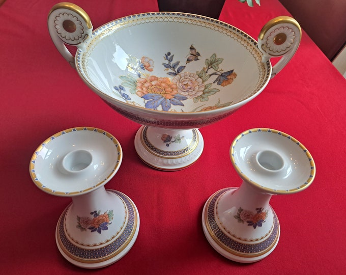 AK Kaiser Bavaria Duchesse bowl and 2 candlesticks