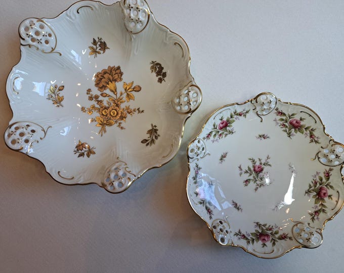 Rosenthal Bavaria Molière cake dishes, Floral Gold, Moosrose, serving dish, snack dish