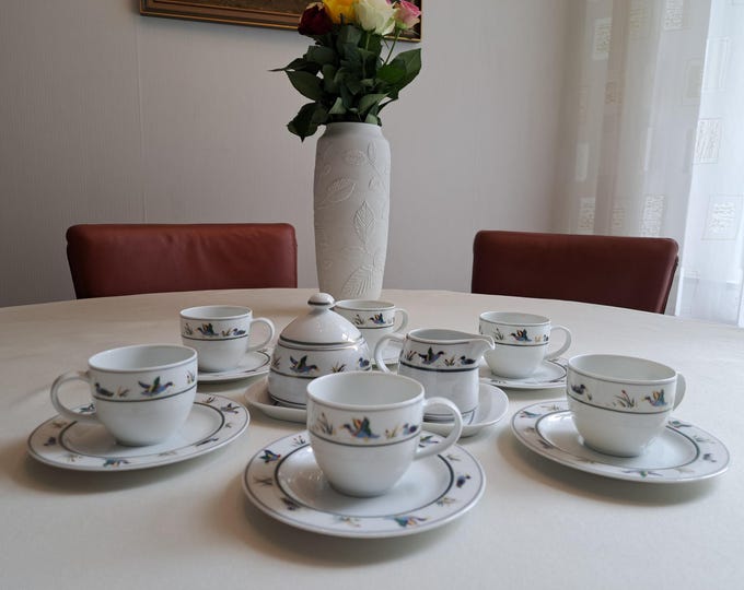 Arzberg Bavaria Bluebirds coffee set (6 persons) mocha cup, espresso cup, sugar bowl, cream jug