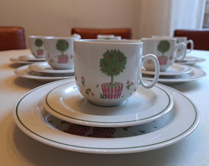 Gallo/Scherzer Bavaria breakfast set (6 pers.), "Bäumchen Mandarin", coffee/tea cup, saucer, sugar bowl, cream jug, breakfast plate