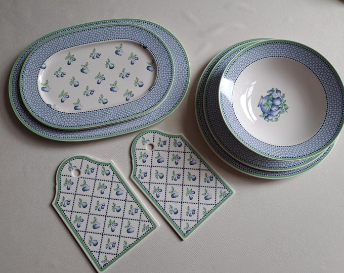 Villeroy & Boch Provence individual dinnerware pieces: cutting board, meat platter, cake platter, fruit bowl, tureen
