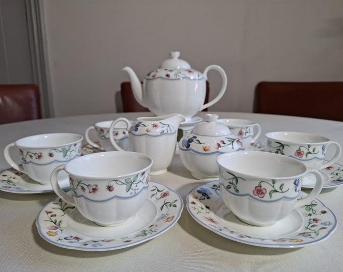 Villeroy & Boch Mariposa coffee/tea set (6 persons), teapot, chafing dish, cream set, cup and saucer