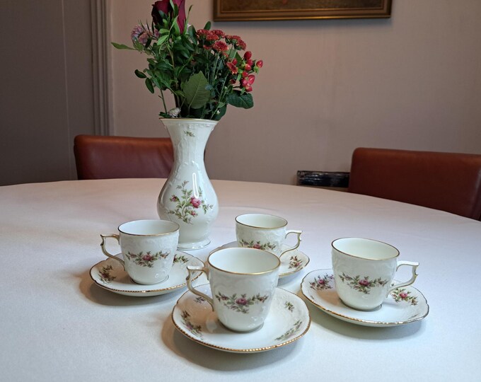 Rosenthal Bavaria Sanssouci Moosrose Ramona coffee set (4 pers.) with matching vase