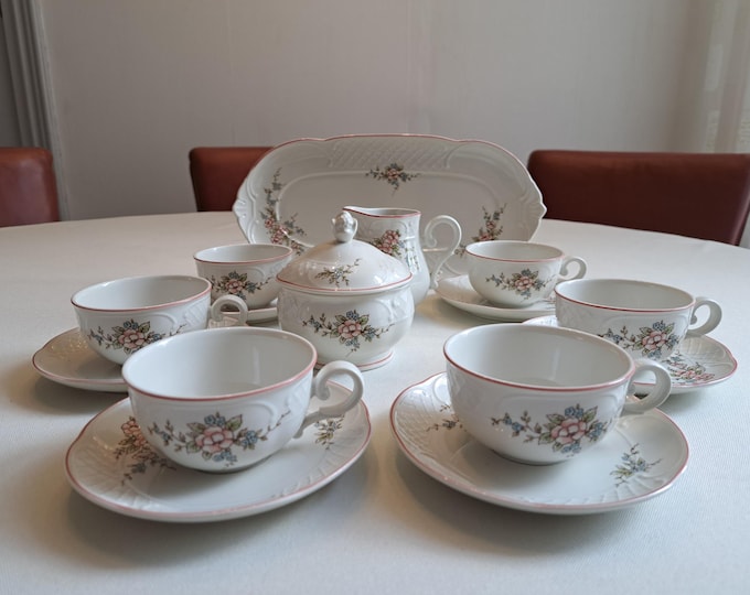 Villeroy & Boch Rosette tea set (6 persons), cream set, teacup, sugar bowl, milk jug, bowl