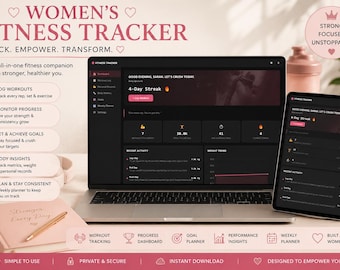 Women's Fitness Tracker | HTML Digital Workout Log | Strength Training Planner | Body Weight Journal | No Subscription | Instant Download