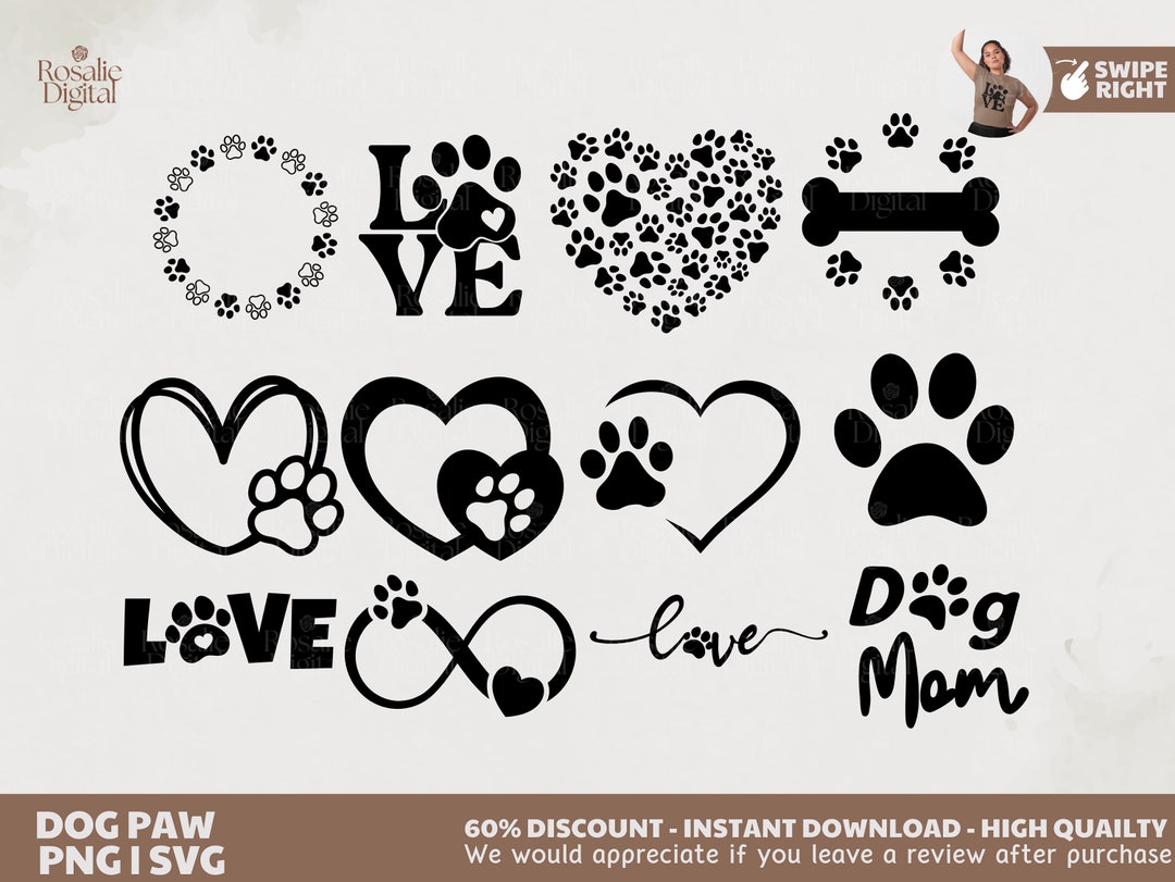 Dog Paw Print SVG bundle, Pet Paw SVG, Dog Lover svg Print, Animal Paw ...