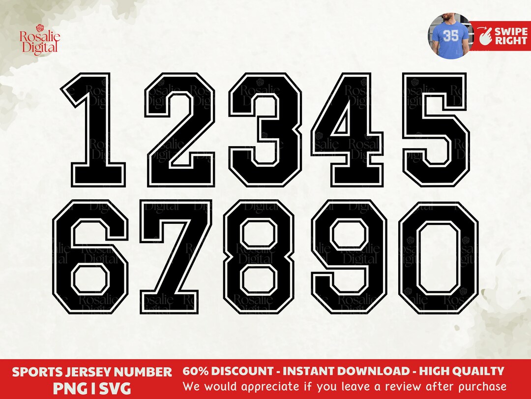 Sports Jersey Number Svg, Jersey Font Svg, Jersey Template Svg, Numbers Svg, Football Svg