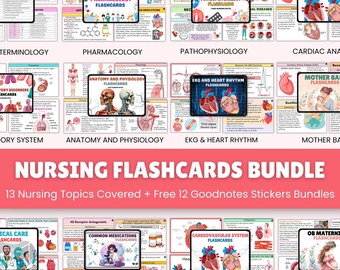 Nursing Flashcards Bundle, Anatomy, Pharmacology, Cardiovascular, OB Maternity, Pathophysiology, EKG & Heart Rhythm, Medical Terminology
