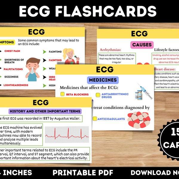 ECG Flashcards Printable For Nursing Students | Cardiovascular Pharmacology | Pharmacology Notes | Nursing Students Notes | Instant Download