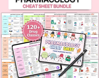 Pharmacology Cheat Sheet Bundle | Pharmacology Notes | Pharmacy Technician | Nursing Notes | 120+ Drug Classes | Antibiotics, SSRIs, SNRIs