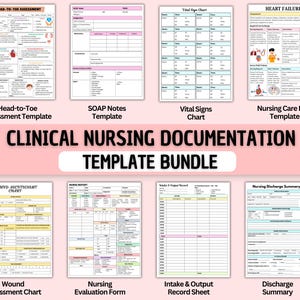 Peut inclure: Un ensemble de modèles de documentation infirmière clinique. Les modèles comprennent une évaluation tête-aux-pieds, des notes SOAP, un tableau des signes vitaux, un plan de soins infirmiers, un tableau d'évaluation des plaies, etc.