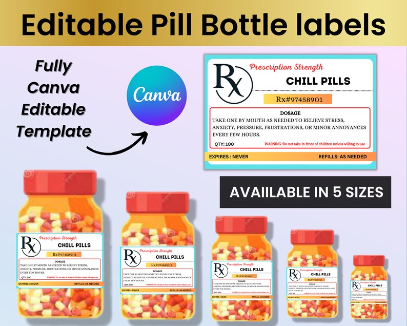 Editable Pill Bottle Label Prescription Label Nurse Party Etsy