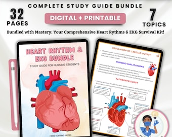 Heart Rhythm & EKG Study Guide, EKG Interpretation, Dysrhythmias, Arrhythmias, Nursing Notes, Cardiac Physiology, Digital Download
