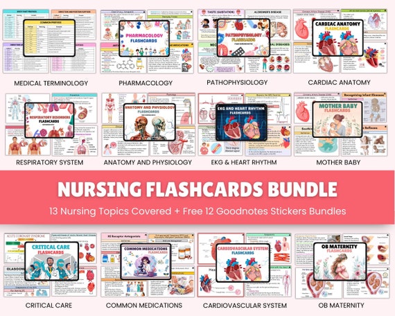 Nursing Flashcards Bundle, Anatomy, Pharmacology, Cardiovascular, OB Maternity, Pathophysiology, EKG & Heart Rhythm, Medical Terminology
