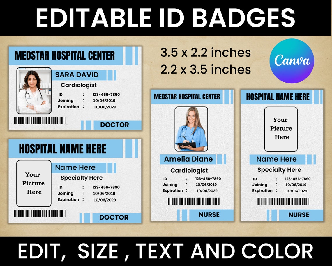 Doctor ID Badge Medical Badge Template Doctor Badge Pretend Play Editable Hospital Staff ID
