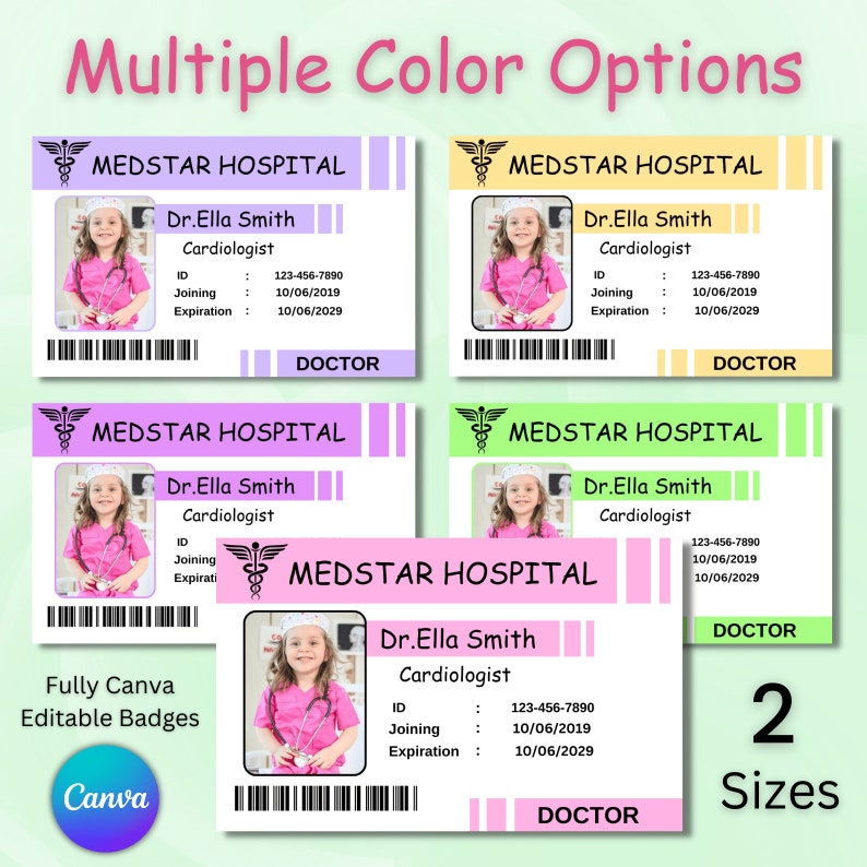 Kids Doctor ID Name Badge Doctor Badge Nurse Name Badge Medical ID Badge Editable Doctor Badge Pretend Play ID Card Template image 2