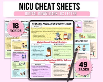 NICU Cheat Sheets | Neonatal ICU Nursing Quick Reference | 49 Pages | Emergency, Labs & Medication | PDF