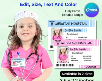 Kids Doctor ID Name Badge | Doctor Badge | Nurse Name Badge | Medical ID Badge Editable | Doctor Badge Pretend Play | ID Card Template