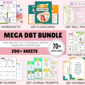 Paquete Mega DBT / Hoja de trabajo de habilidades DBT / Tarjetas didácticas DBT / Libro de trabajo DBT / Hojas de trabajo de terapia / Recursos de asesoramiento / Herramientas de terapia