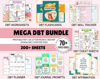 Mega-DBT-bundel | Werkblad DGT-vaardigheden | DBT-flashkaarten | Dbt-werkboek | Therapiewerkbladen | Hulpbronnen voor advies | Therapiehulpmiddelen
