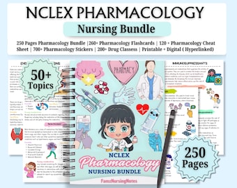 NCLEX Pharmacology Nursing Bundle | Pharmacology Notes & Flashcards | 250 Pages | 2026 Edition | Nursing Notes