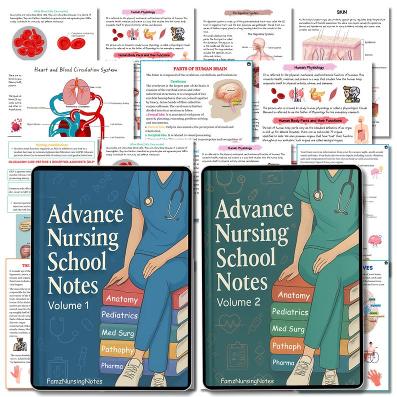 Advance Nursing School Notes Mega Bundle Vol 1 & 2 With Flashcards ...