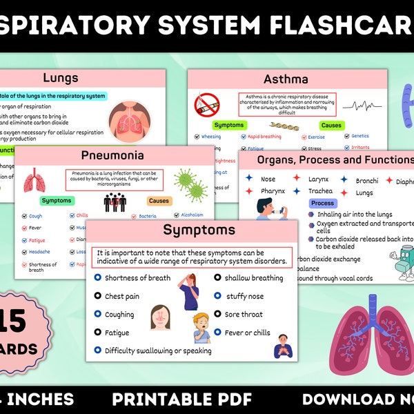 15 Respiratory System Flashcards Printable | Respiratory Therapy | Respiratory Disorders | Respiratory Notes | Nursing Notes