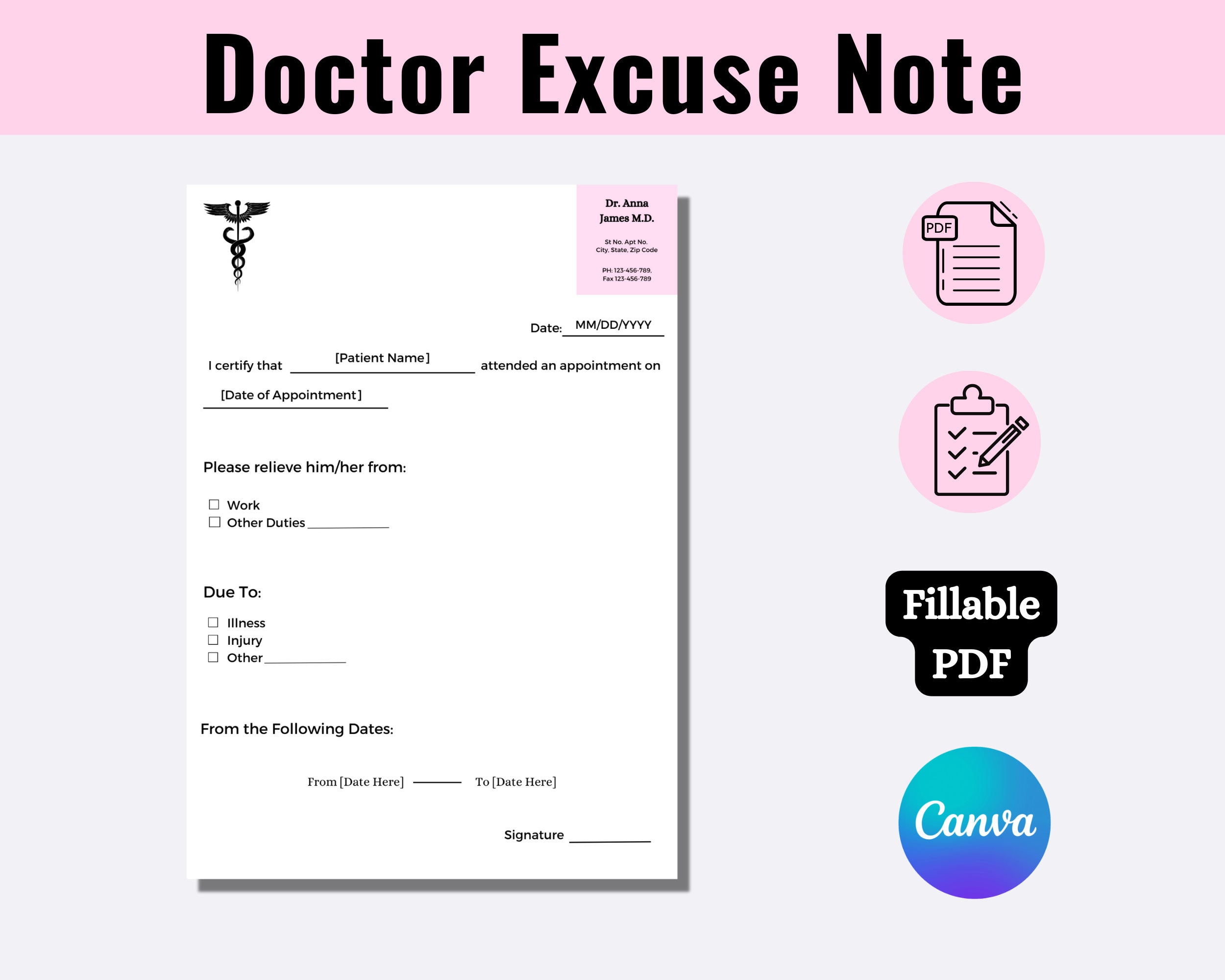 Fillable Doctors Note for Work Work Excuse Template Doctor Excuse Note ...