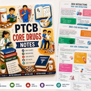 PTCB Core Drug Notes | Studieguide för farmacitekniker | Snabbgenomgång av PTCB | Läkemedelsanvändning | Digital nedladdning