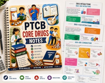 PTCB Core Drugs Notes | Pharmacy Tech Study Guide | PTCB Quick Review | Drug Uses | Digital Download