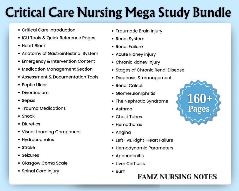 Critical Care Nursing Mega Study Bundle | ICU Nursing Notes | Nursing ...
