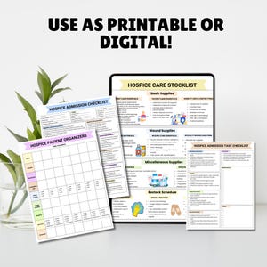 Pu&ograve; includere: Un set di checklist e organizzatori di cure palliative stampabili. Le checklist includono sezioni per forniture di base, cura delle ferite, forniture varie e un programma di rifornimento. Gli organizzatori sono per informazioni sui pazienti e includono sezioni per farmaci, segni vitali e altri dettagli importanti.