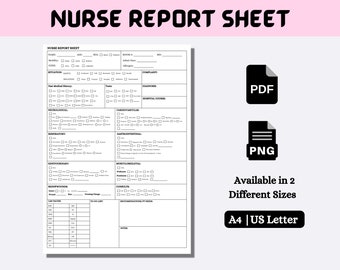 Nursing Report Sheet | ICU Nurse Report Sheet | Nurse Brain Sheet | SBAR Nurse Sheet | RN Nursing | Patient Assessment | A4-Letter