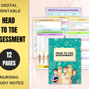 Head-to-Toe-Assessment Template - Nursing Study Guide - Nursing Notes - Health Assessment Sheet - 12 Pages - Instant Download