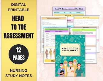 Head-to-Toe-Assessment Template - Nursing Study Guide - Nursing Notes - Health Assessment Sheet - 12 Pages - Instant Download