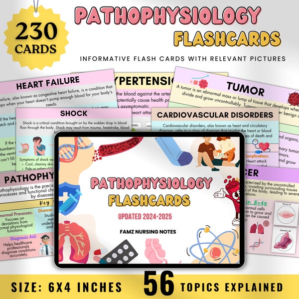 200+ Pathophysiology Flashcards | Pathophysiology Study Guide | Pathophysiology Nursing | Nursing School Notes | Digital Download